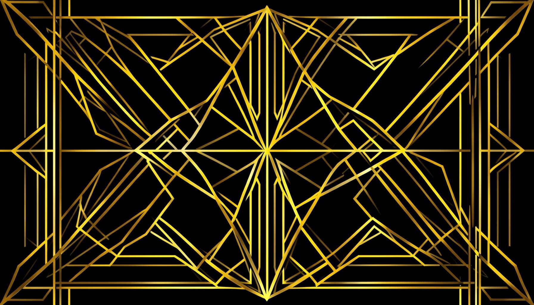 An art-deco geometric composition with symmetrical gold and black motifs, evoking a glamorous casino lobby atmosphere